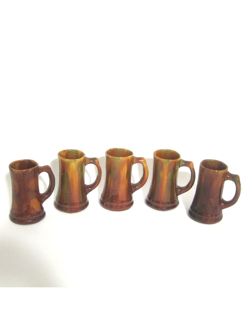 Antique Rockingham Art Pottery Tankard Beer Mugs Brown Green Drip Glaze Lot of 5